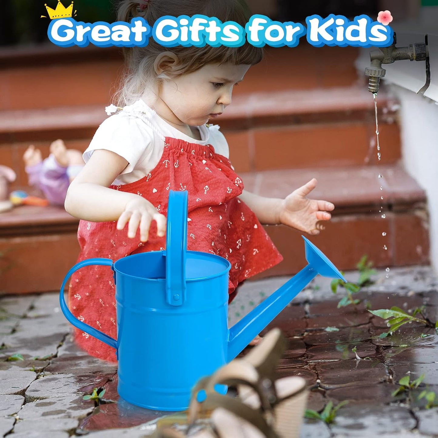 Blue Metal Watering Can, 1.5L for Kids Comfort Handle