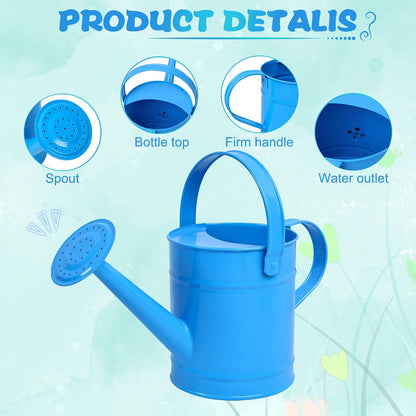 Blue Metal Watering Can, 1.5L for Kids Comfort Handle