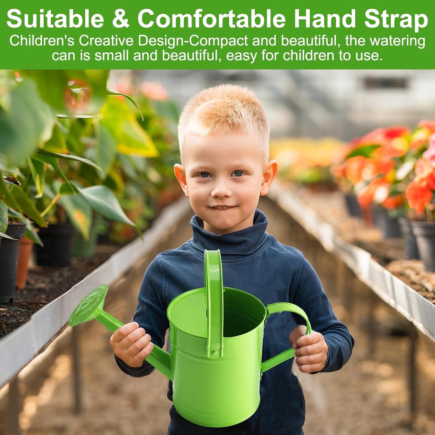 Blue Metal Watering Can, 1.5L for Kids Comfort Handle
