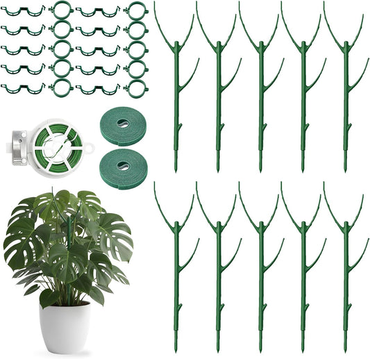 10Pcs Stackable Monstera Plant Support Stakes, Indoor Climbing Poles with Clips and Ties for Potted Plants and Pothos