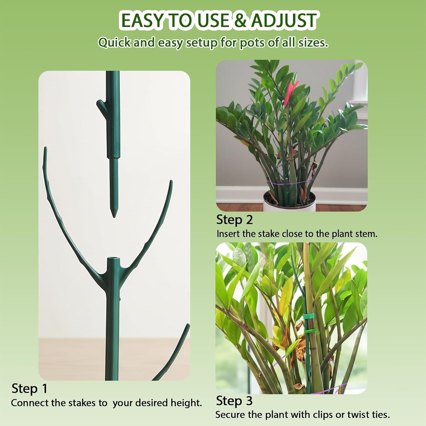 10Pcs Stackable Monstera Plant Support Stakes, Indoor Climbing Poles with Clips and Ties for Potted Plants and Pothos