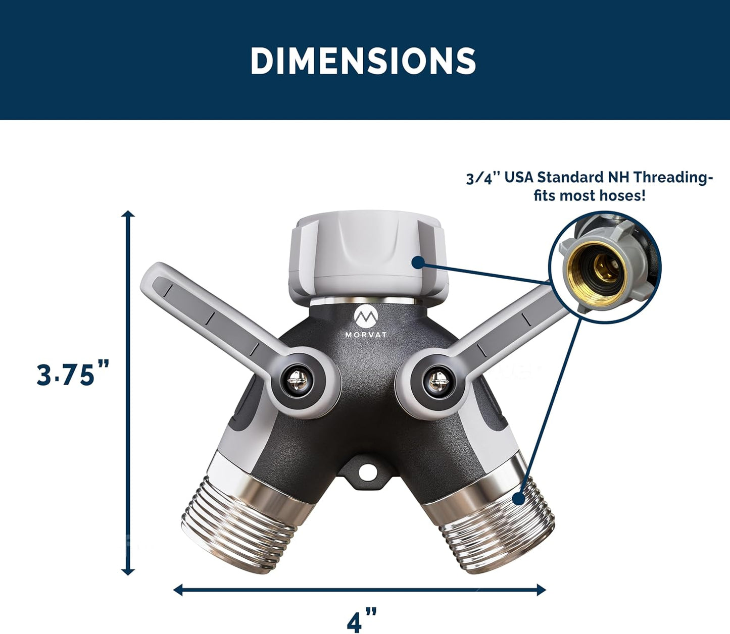Heavy Duty Metal & PVC Covered 2 Way Y Splitter Garden Hose Connector with Comfort Grip Shut Off Valves, Adapter for Water Tap, Outlet, & Spigot, Includes 2 Extra Rubber Washers & Teflon Tape