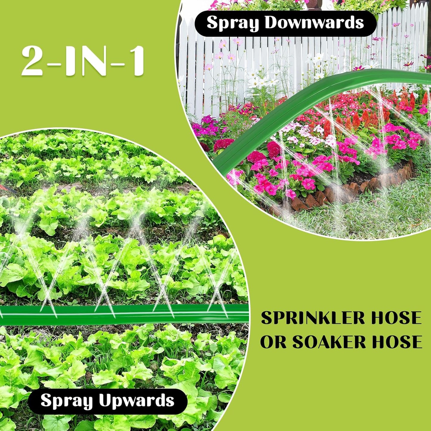 50 Ft Sprinkler Soaker Hose with Holes, Flat Garden Soaker Hose Kit