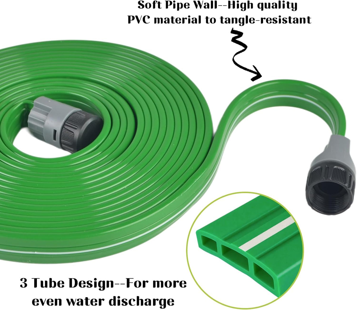 50 Ft Sprinkler Soaker Hose with Holes, Flat Garden Soaker Hose Kit