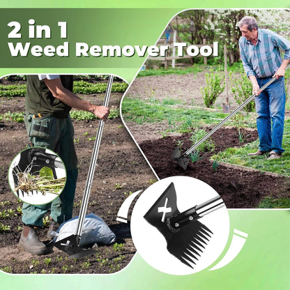 Large Weed Puller Tool with Long Handle, Garden Hoe & 10 Teeth Weed Rake