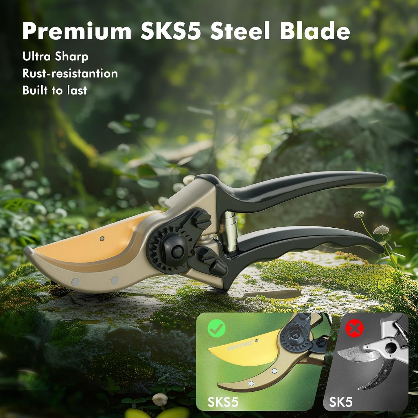 Pruning Shears, 8.6 Inch, Titanium Blade, Bypass, Black