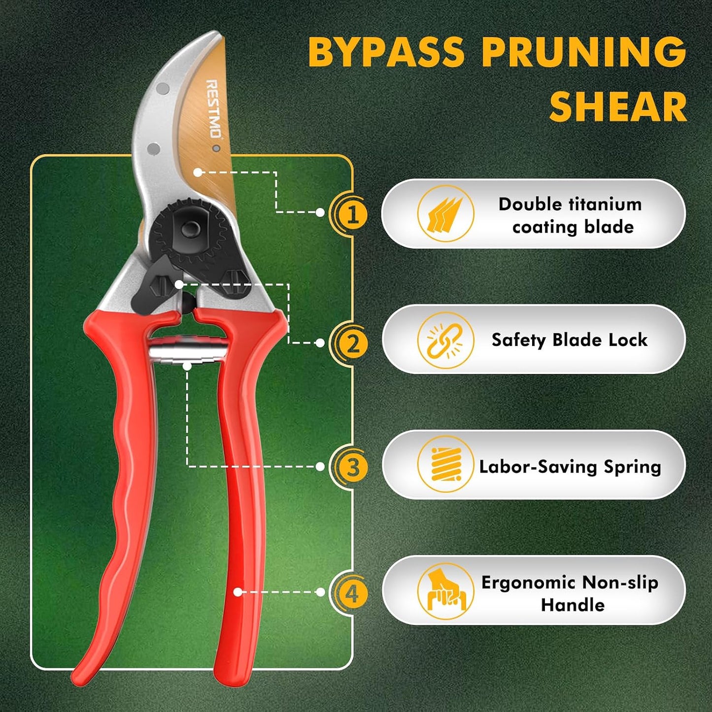 Pruning Shears, 8.6 Inch, Titanium Blade, Bypass, Black