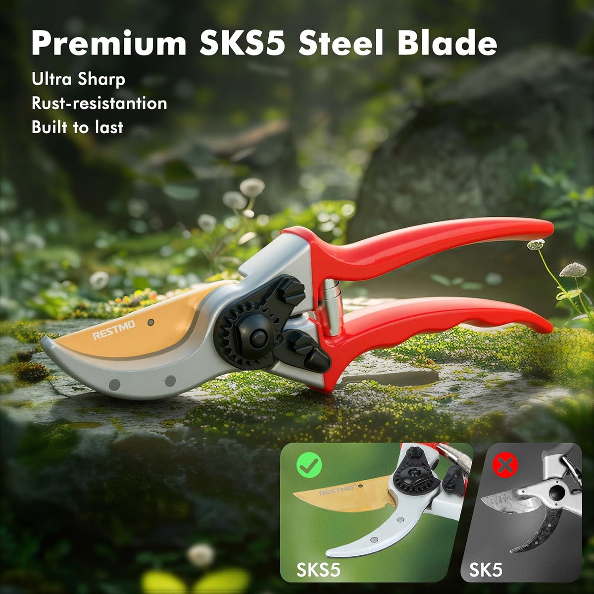 Pruning Shears, 8.6 Inch, Titanium Blade, Bypass, Black