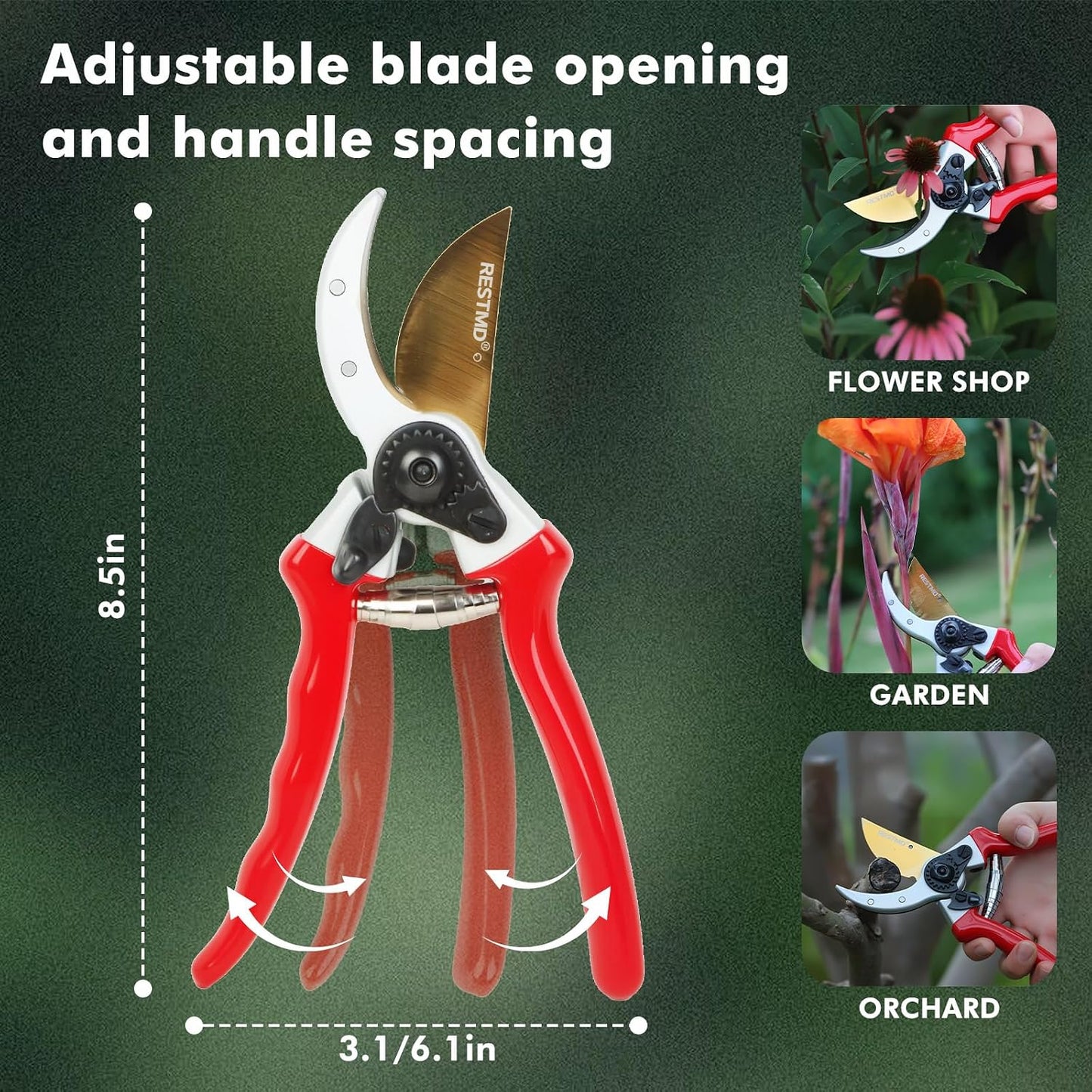 Pruning Shears, 8.6 Inch, Titanium Blade, Bypass, Black