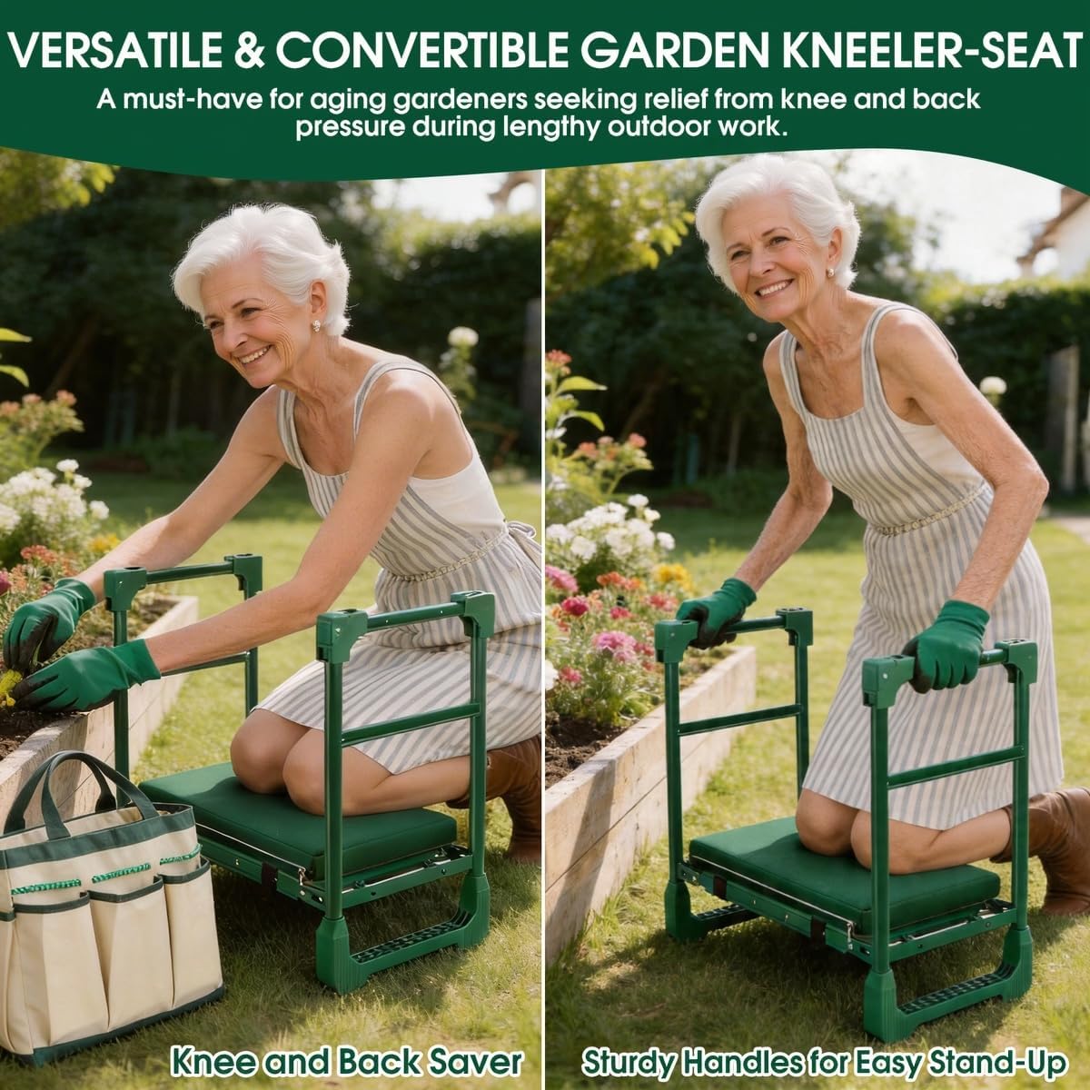 Garden Kneeler and Seat Heavy Duty 600LBS w/ Thicken Wide Soft Kneeling Pad