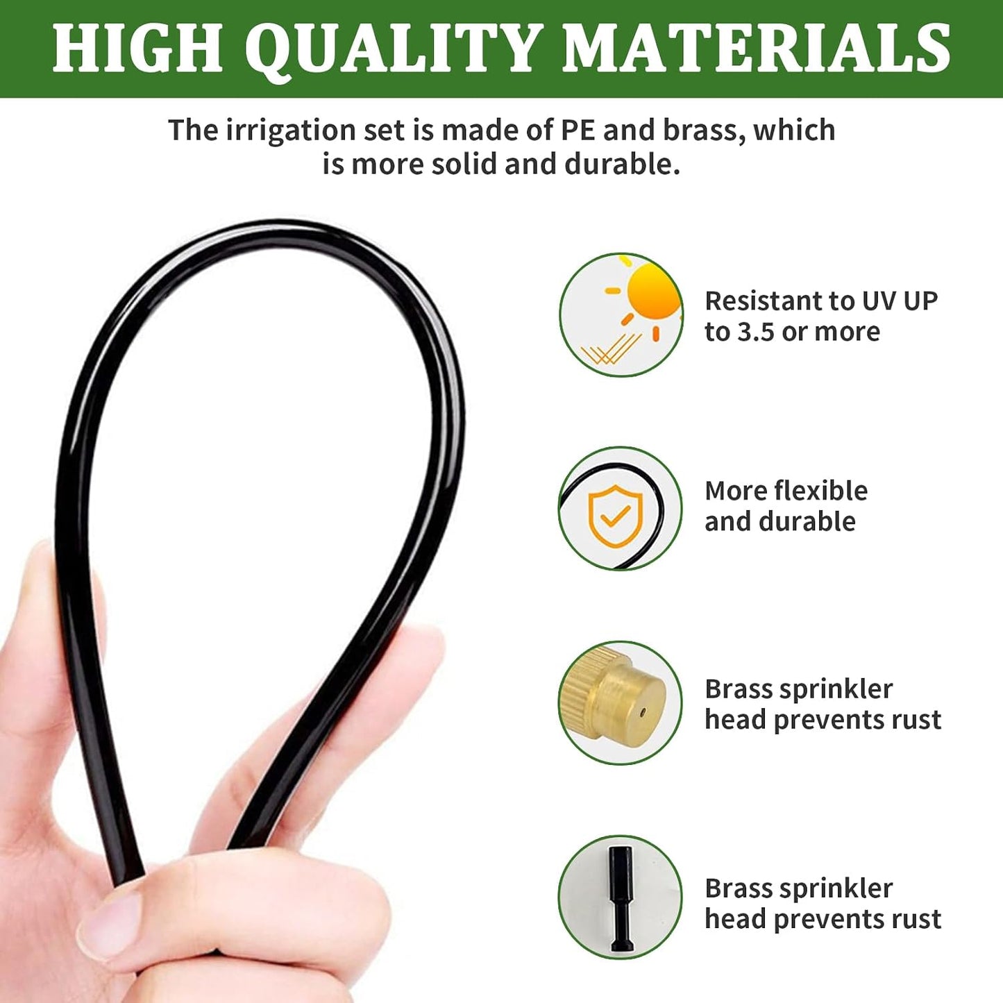 100Ft 1/4” Drip Irrigation System – Drip Irrigation Kit & Garden Watering Kit with 16 Pcs 360° Adjustable Copper Nozzles, Automatic Mist Spray for Raised Bed, Lawn, Garden & Potted Plants