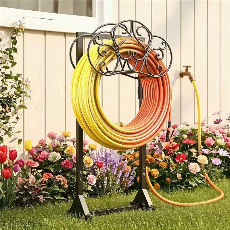 Garden Hose Holder Heavy-Duty Freestanding Water Hose Holder Holds 160Ft Hoses with 2 Tool Hooks, Rustproof Freestanding Hose Stand with 4 Spikes Hose Hanger Storage Rack for Outside, Yard, Lawn