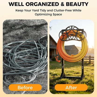 Garden Hose Holder Heavy-Duty Freestanding Water Hose Holder Holds 160Ft Hoses with 2 Tool Hooks, Rustproof Freestanding Hose Stand with 4 Spikes Hose Hanger Storage Rack for Outside, Yard, Lawn