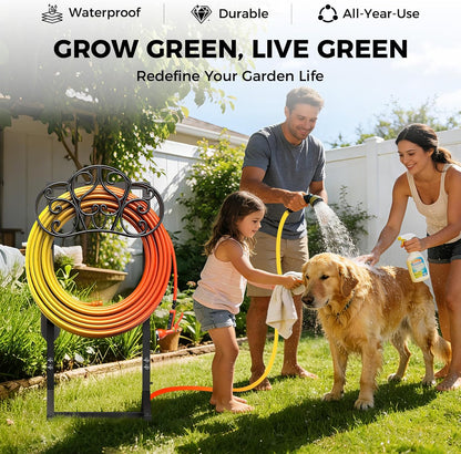 Garden Hose Holder Heavy-Duty Freestanding Water Hose Holder Holds 160Ft Hoses with 2 Tool Hooks, Rustproof Freestanding Hose Stand with 4 Spikes Hose Hanger Storage Rack for Outside, Yard, Lawn