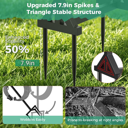 Garden Hose Holder Heavy-Duty Freestanding Water Hose Holder Holds 160Ft Hoses with 2 Tool Hooks, Rustproof Freestanding Hose Stand with 4 Spikes Hose Hanger Storage Rack for Outside, Yard, Lawn