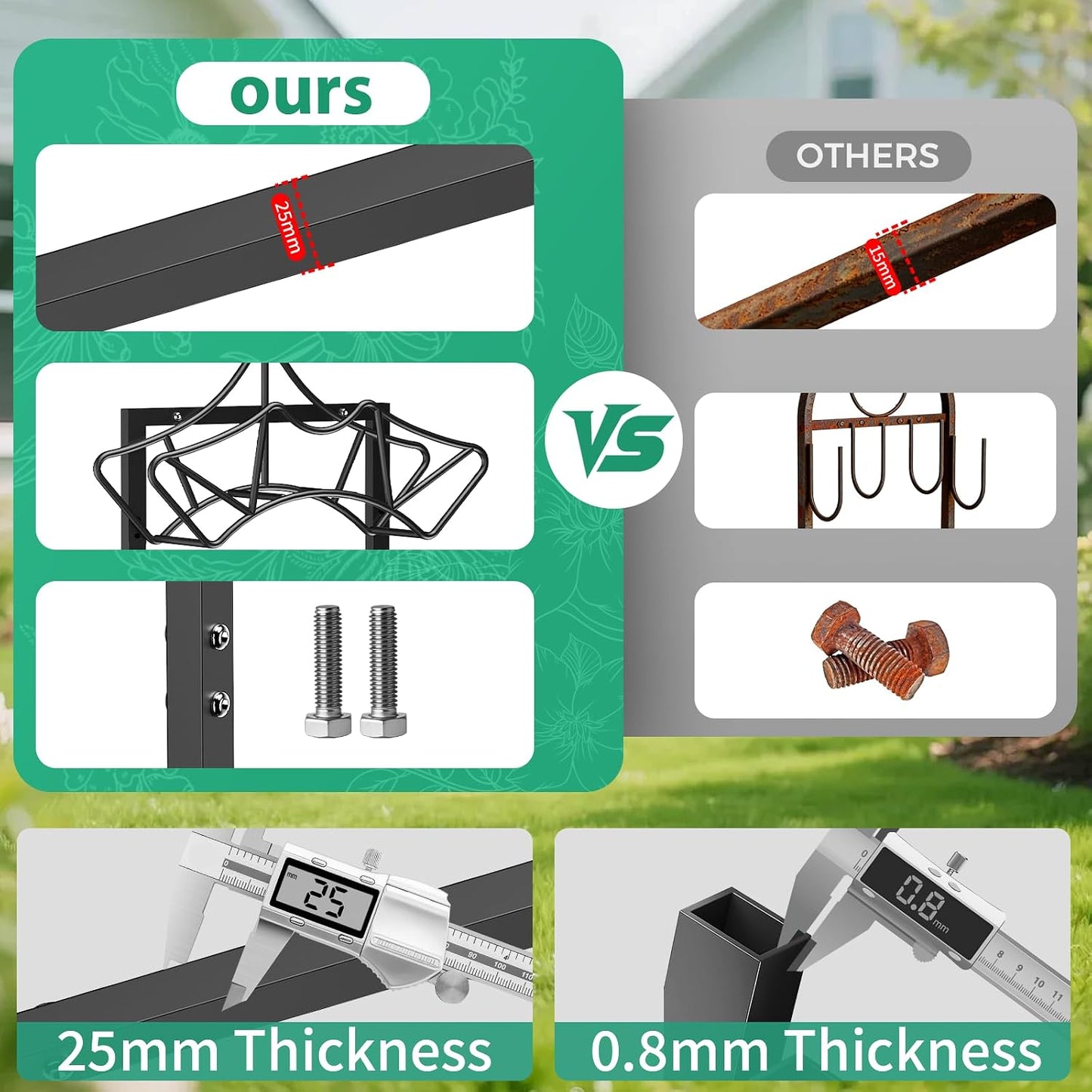Garden Hose Holder Heavy-Duty Freestanding Water Hose Holder Holds 160Ft Hoses with 2 Tool Hooks, Rustproof Freestanding Hose Stand with 4 Spikes Hose Hanger Storage Rack for Outside, Yard, Lawn
