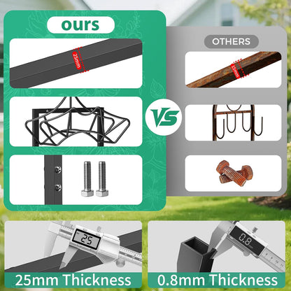 Garden Hose Holder Heavy-Duty Freestanding Water Hose Holder Holds 160Ft Hoses with 2 Tool Hooks, Rustproof Freestanding Hose Stand with 4 Spikes Hose Hanger Storage Rack for Outside, Yard, Lawn