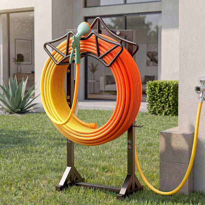 Garden Hose Holder Heavy-Duty Freestanding Water Hose Holder Holds 160Ft Hoses with 2 Tool Hooks, Rustproof Freestanding Hose Stand with 4 Spikes Hose Hanger Storage Rack for Outside, Yard, Lawn