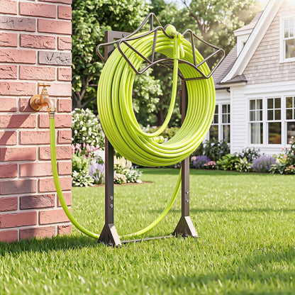 Garden Hose Holder Heavy-Duty Freestanding Water Hose Holder Holds 160Ft Hoses with 2 Tool Hooks, Rustproof Freestanding Hose Stand with 4 Spikes Hose Hanger Storage Rack for Outside, Yard, Lawn
