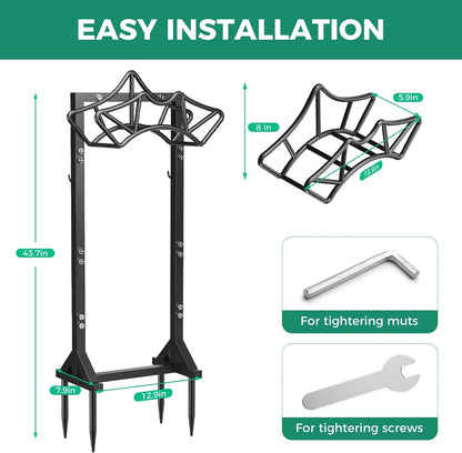 Garden Hose Holder Heavy-Duty Freestanding Water Hose Holder Holds 160Ft Hoses with 2 Tool Hooks, Rustproof Freestanding Hose Stand with 4 Spikes Hose Hanger Storage Rack for Outside, Yard, Lawn