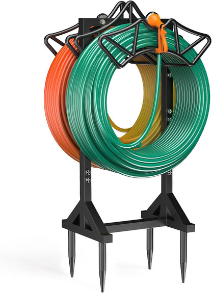 Garden Hose Holder Heavy-Duty Freestanding Water Hose Holder Holds 160Ft Hoses with 2 Tool Hooks, Rustproof Freestanding Hose Stand with 4 Spikes Hose Hanger Storage Rack for Outside, Yard, Lawn