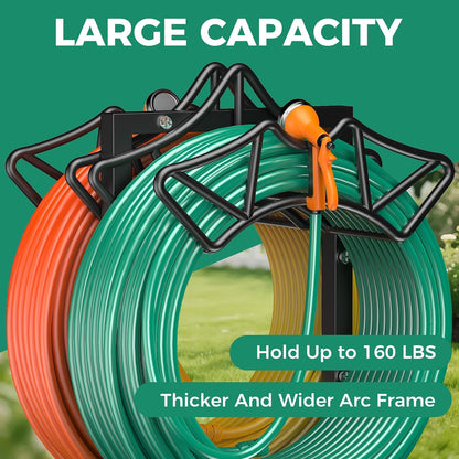 Garden Hose Holder Heavy-Duty Freestanding Water Hose Holder Holds 160Ft Hoses with 2 Tool Hooks, Rustproof Freestanding Hose Stand with 4 Spikes Hose Hanger Storage Rack for Outside, Yard, Lawn