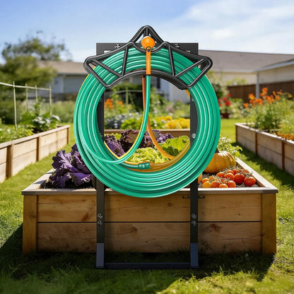 Garden Hose Holder Heavy-Duty Freestanding Water Hose Holder Holds 160Ft Hoses with 2 Tool Hooks, Rustproof Freestanding Hose Stand with 4 Spikes Hose Hanger Storage Rack for Outside, Yard, Lawn