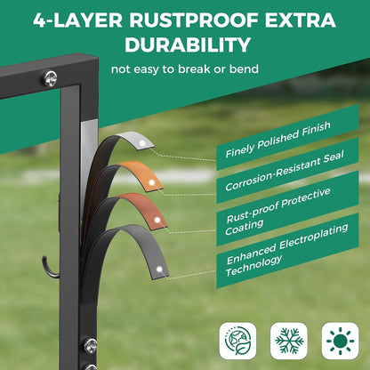 Garden Hose Holder Heavy-Duty Freestanding Water Hose Holder Holds 160Ft Hoses with 2 Tool Hooks, Rustproof Freestanding Hose Stand with 4 Spikes Hose Hanger Storage Rack for Outside, Yard, Lawn