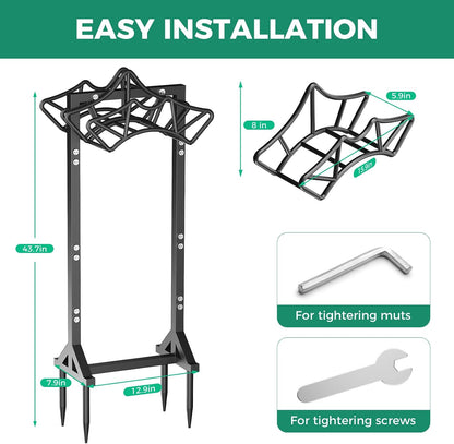 Garden Hose Holder Heavy-Duty Freestanding Water Hose Holder Holds 160Ft Hoses with 2 Tool Hooks, Rustproof Freestanding Hose Stand with 4 Spikes Hose Hanger Storage Rack for Outside, Yard, Lawn