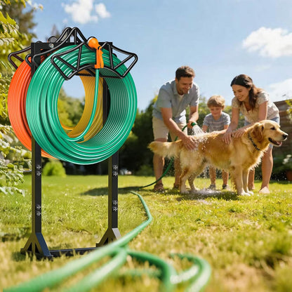 Garden Hose Holder Heavy-Duty Freestanding Water Hose Holder Holds 160Ft Hoses with 2 Tool Hooks, Rustproof Freestanding Hose Stand with 4 Spikes Hose Hanger Storage Rack for Outside, Yard, Lawn