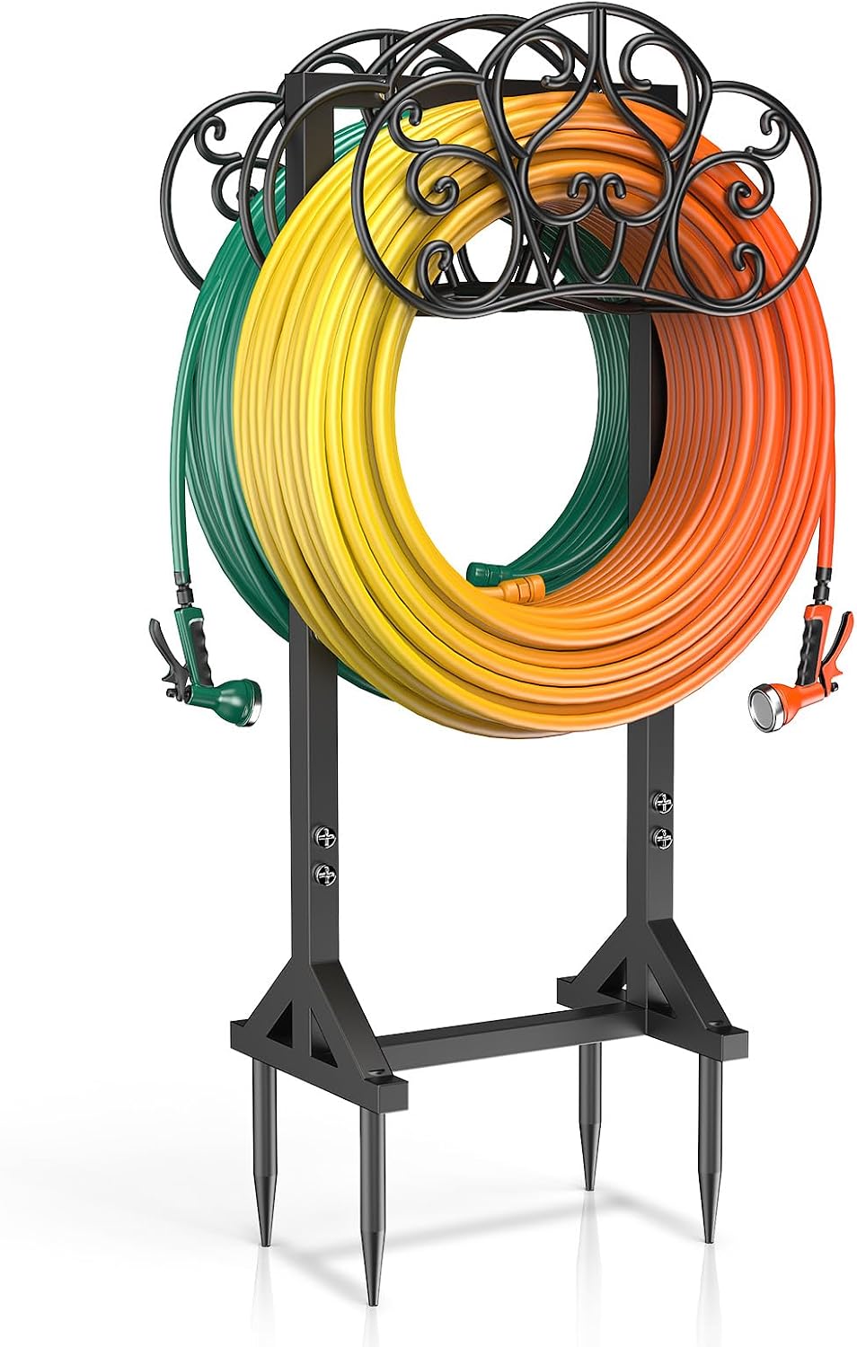 Garden Hose Holder Heavy-Duty Freestanding Water Hose Holder Holds 160Ft Hoses with 2 Tool Hooks, Rustproof Freestanding Hose Stand with 4 Spikes Hose Hanger Storage Rack for Outside, Yard, Lawn