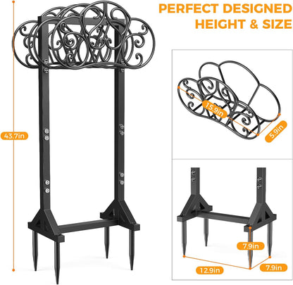 Garden Hose Holder Heavy-Duty Freestanding Water Hose Holder Holds 160Ft Hoses with 2 Tool Hooks, Rustproof Freestanding Hose Stand with 4 Spikes Hose Hanger Storage Rack for Outside, Yard, Lawn