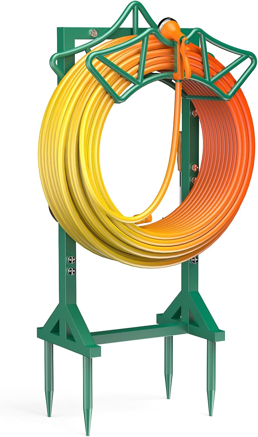 Garden Hose Holder Heavy-Duty Freestanding Water Hose Holder Holds 160Ft Hoses with 2 Tool Hooks, Rustproof Freestanding Hose Stand with 4 Spikes Hose Hanger Storage Rack for Outside, Yard, Lawn