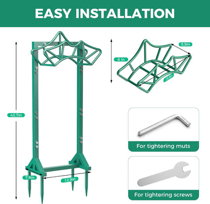 Garden Hose Holder Heavy-Duty Freestanding Water Hose Holder Holds 160Ft Hoses with 2 Tool Hooks, Rustproof Freestanding Hose Stand with 4 Spikes Hose Hanger Storage Rack for Outside, Yard, Lawn