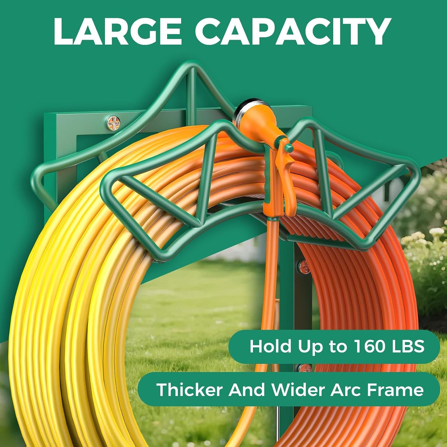 Garden Hose Holder Heavy-Duty Freestanding Water Hose Holder Holds 160Ft Hoses with 2 Tool Hooks, Rustproof Freestanding Hose Stand with 4 Spikes Hose Hanger Storage Rack for Outside, Yard, Lawn