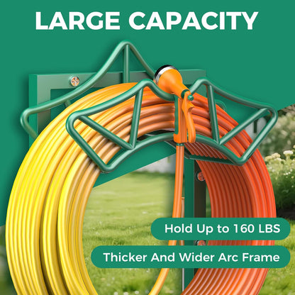 Garden Hose Holder Heavy-Duty Freestanding Water Hose Holder Holds 160Ft Hoses with 2 Tool Hooks, Rustproof Freestanding Hose Stand with 4 Spikes Hose Hanger Storage Rack for Outside, Yard, Lawn