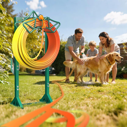 Garden Hose Holder Heavy-Duty Freestanding Water Hose Holder Holds 160Ft Hoses with 2 Tool Hooks, Rustproof Freestanding Hose Stand with 4 Spikes Hose Hanger Storage Rack for Outside, Yard, Lawn