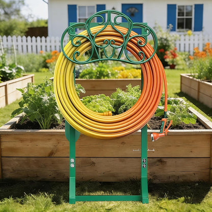 Garden Hose Holder Heavy-Duty Freestanding Water Hose Holder Holds 160Ft Hoses with 2 Tool Hooks, Rustproof Freestanding Hose Stand with 4 Spikes Hose Hanger Storage Rack for Outside, Yard, Lawn