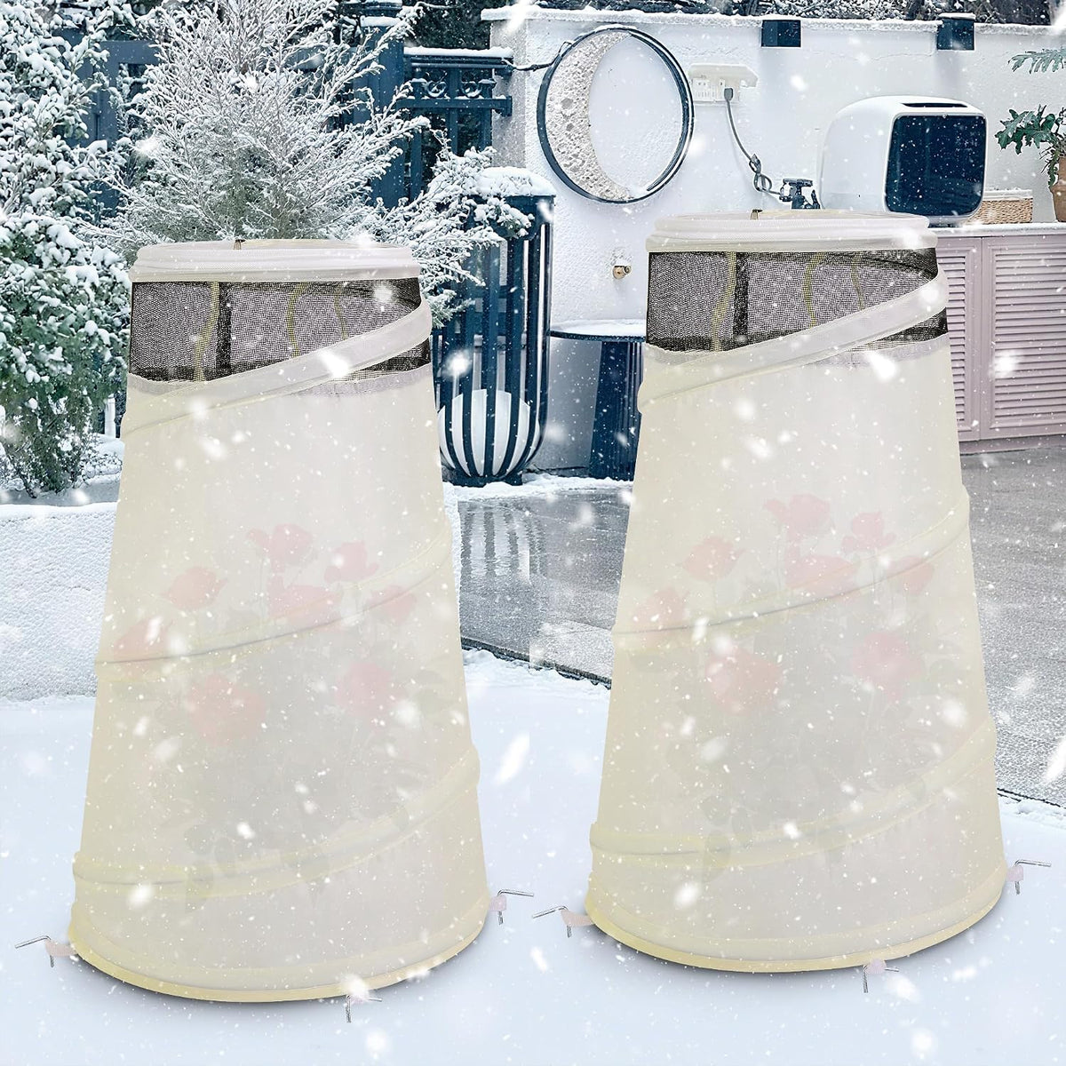 2 Pcs Pop Up Rose Cones for Winter Protection, 20" x 13" x 9" Winter Rose Collars Protective Cover, Freeze Protection Roses Bush Cover for Protecting Against Frost Wind and Animals Eating