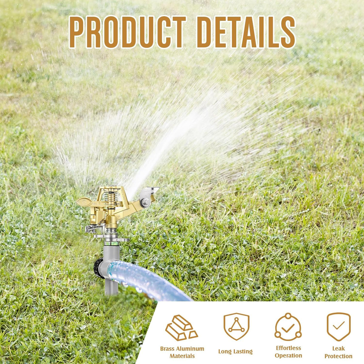 4 Pack Adjustable Impact Water Lawn Sprinkler, Heavy Duty Sprinkler Head and Zinc Alloy Spike Base for Large Area Grass Yards Garden Irrigation