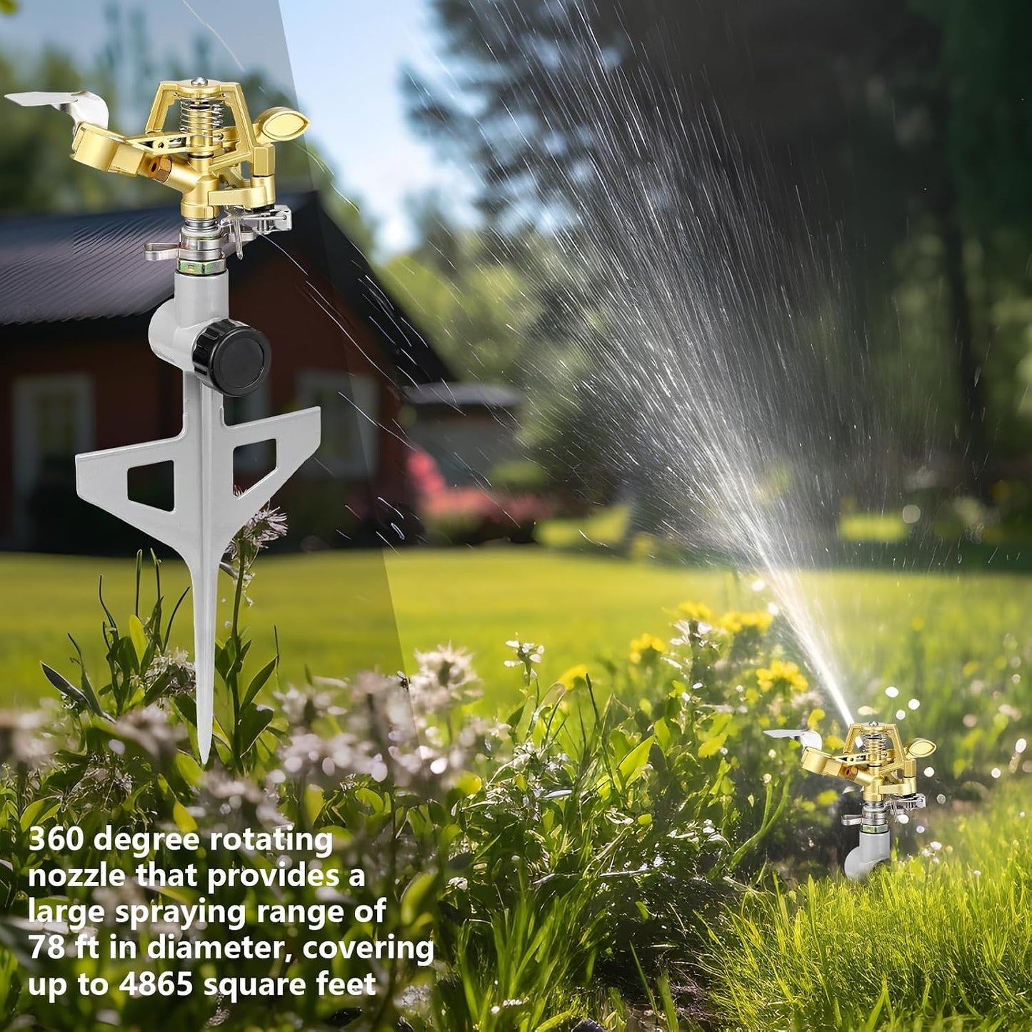 4 Pack Adjustable Impact Water Lawn Sprinkler, Heavy Duty Sprinkler Head and Zinc Alloy Spike Base for Large Area Grass Yards Garden Irrigation