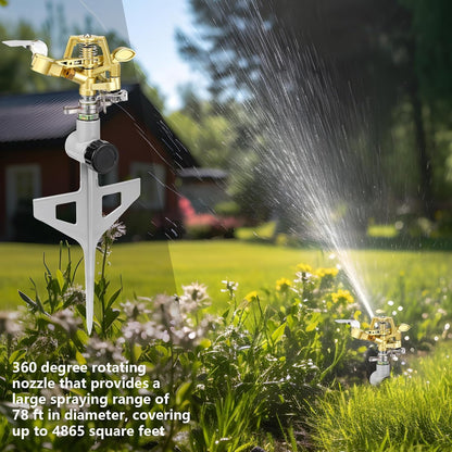 4 Pack Adjustable Impact Water Lawn Sprinkler, Heavy Duty Sprinkler Head and Zinc Alloy Spike Base for Large Area Grass Yards Garden Irrigation