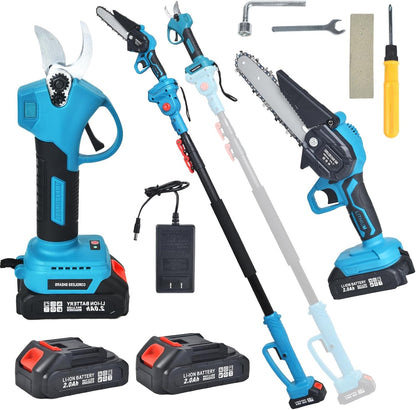4-in-1 Cordless Pole Saw and Pruning Shears, 8ft Pole, 2 Batteries