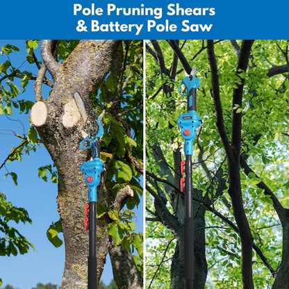 4-in-1 Cordless Pole Saw and Pruning Shears, 8ft Pole, 2 Batteries