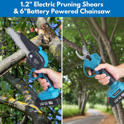 4-in-1 Cordless Pole Saw and Pruning Shears, 8ft Pole, 2 Batteries