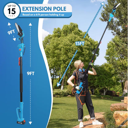 4-in-1 Cordless Pole Saw and Pruning Shears, 8ft Pole, 2 Batteries