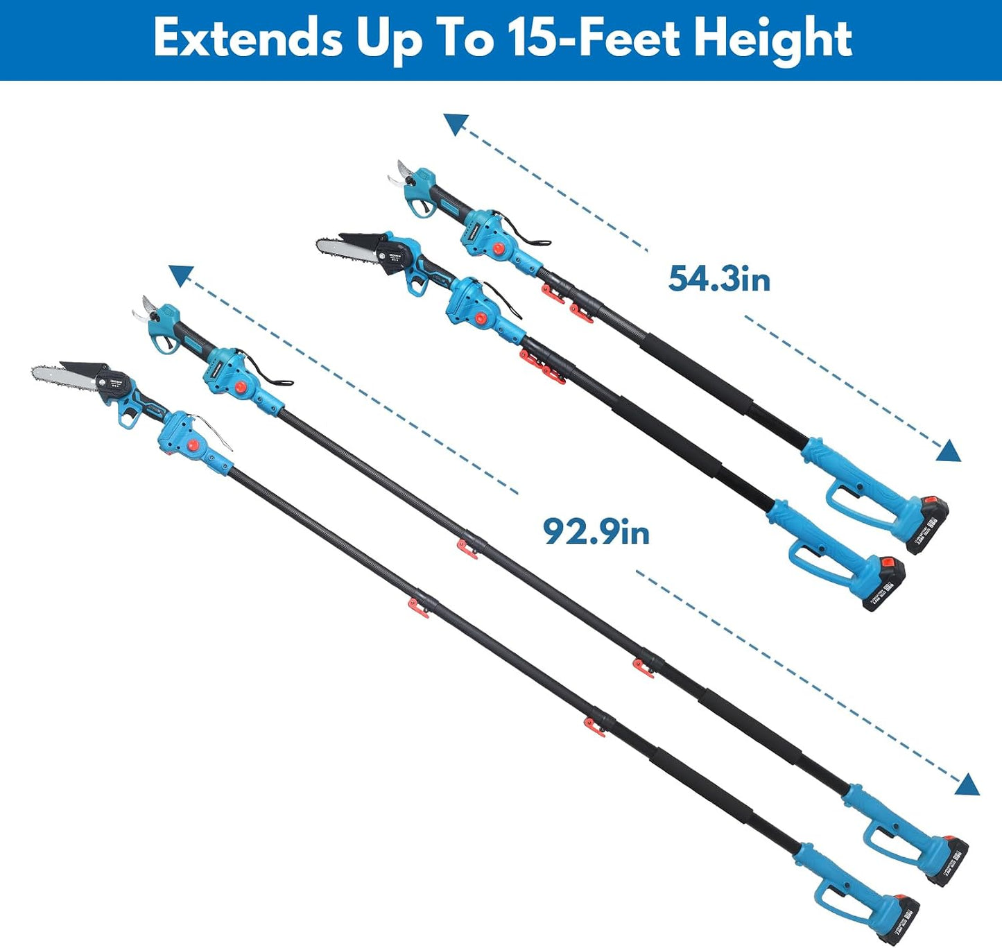 4-in-1 Cordless Pole Saw and Pruning Shears, 8ft Pole, 2 Batteries