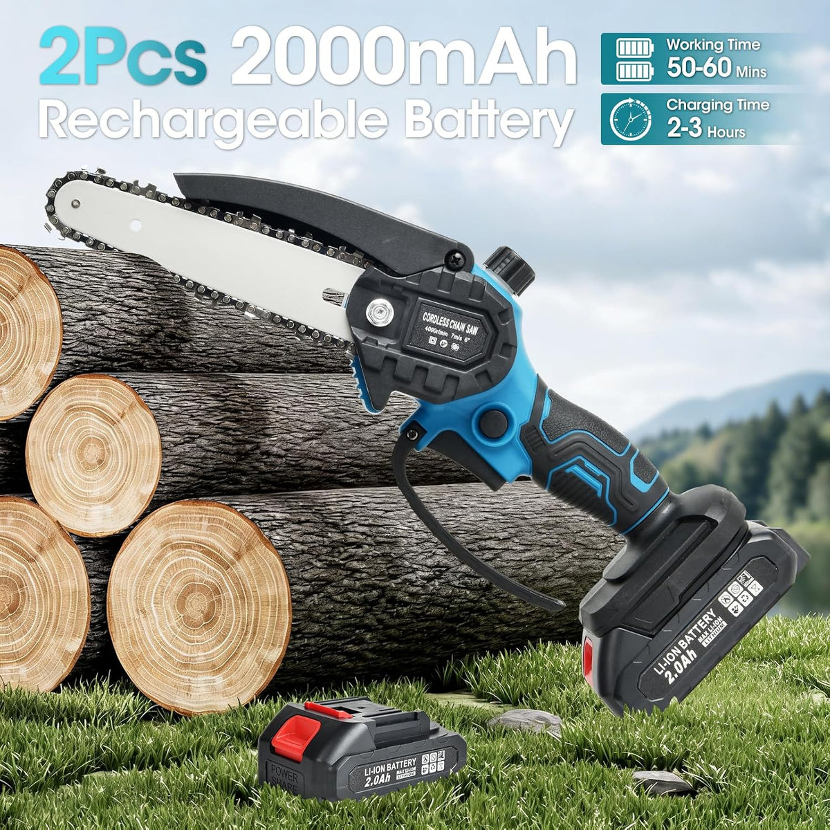 4-in-1 Cordless Pole Saw and Pruning Shears, 8ft Pole, 2 Batteries