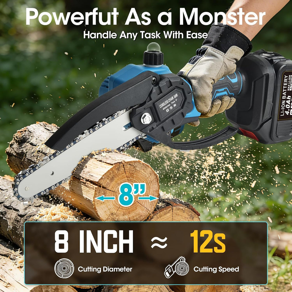 4-in-1 Cordless Pole Saw and Pruning Shears, 8ft Pole, 2 Batteries