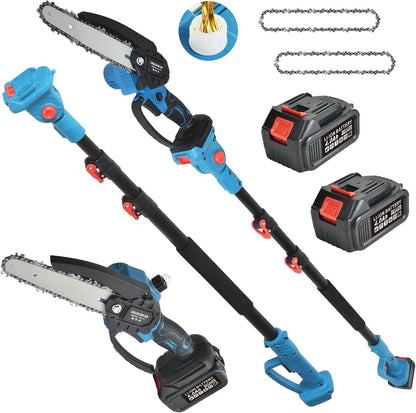 4-in-1 Cordless Pole Saw and Pruning Shears, 8ft Pole, 2 Batteries